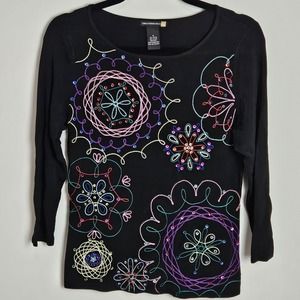 Sweaterworks Women's Size M Embellished Top Colorful Swirl Knit Top